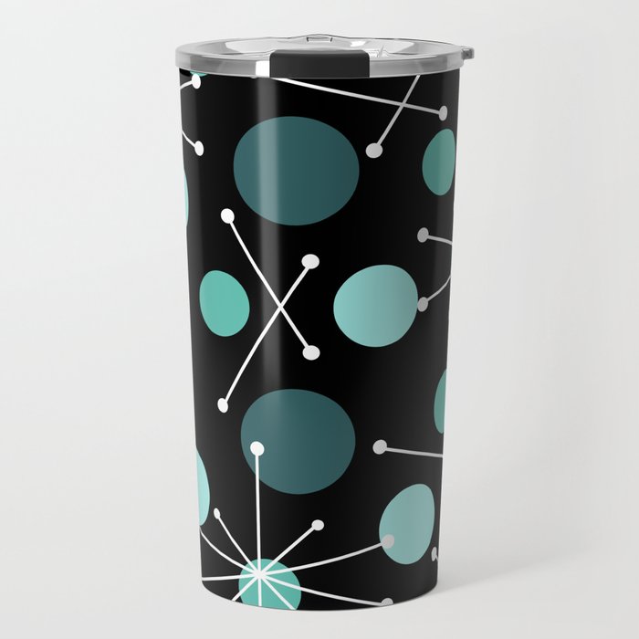 Atomic Age Dots And Starbursts Black Turquoise Travel Mug Gallery Image 1