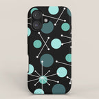 Atomic Age Dots And Starbursts Black Turquoise iPhone Case Gallery Image 1