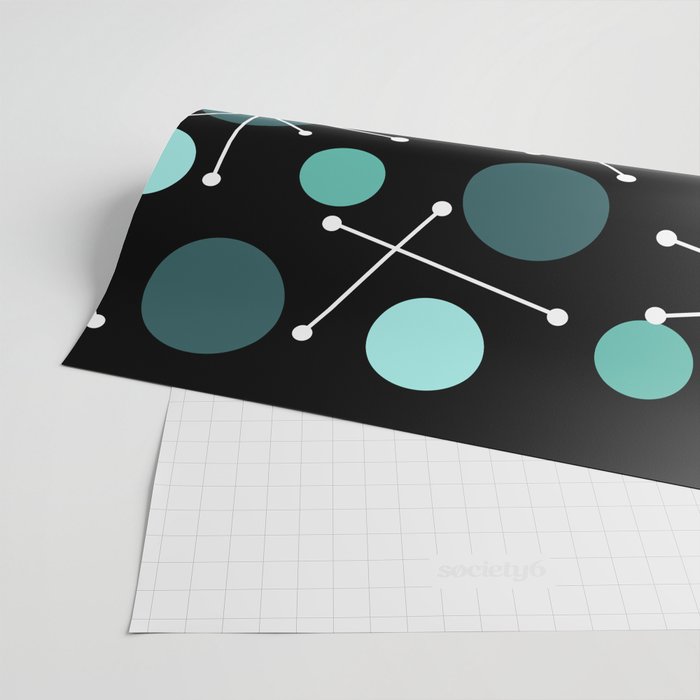 Atomic Age Dots And Starbursts Black Turquoise Wrapping Paper Gallery Image 2