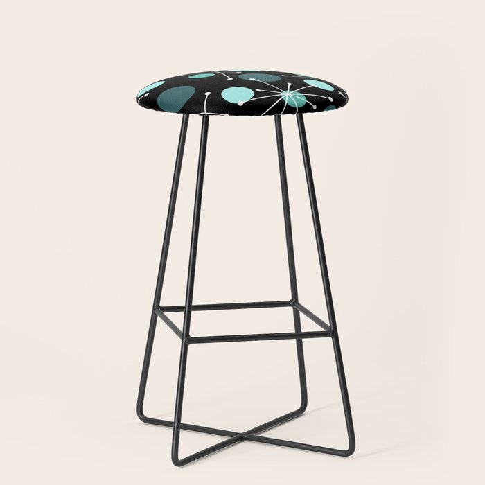 Atomic Age Dots And Starbursts Black Turquoise Stool Gallery Image 1