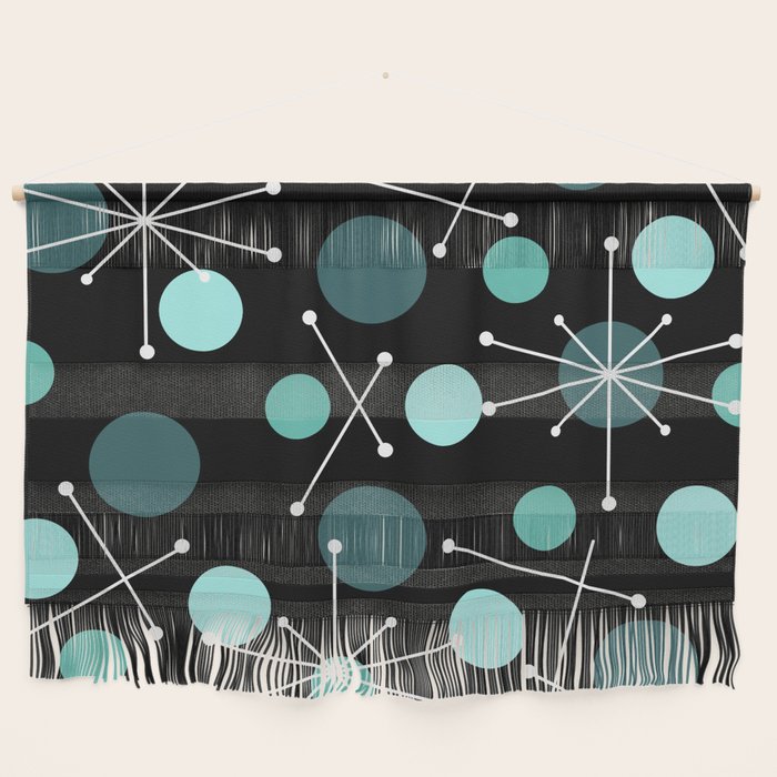 Atomic Age Dots And Starbursts Black Turquoise Wall Hanging Gallery Image 1