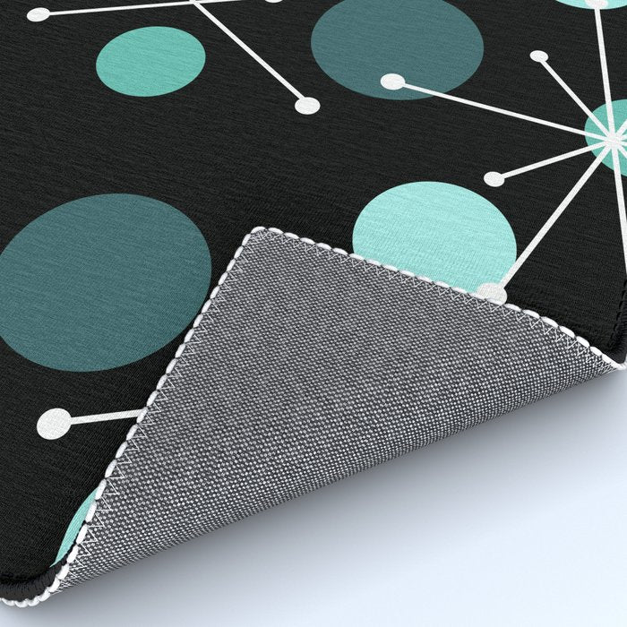 Atomic Age Dots And Starbursts Black Turquoise Rug Gallery Image 4