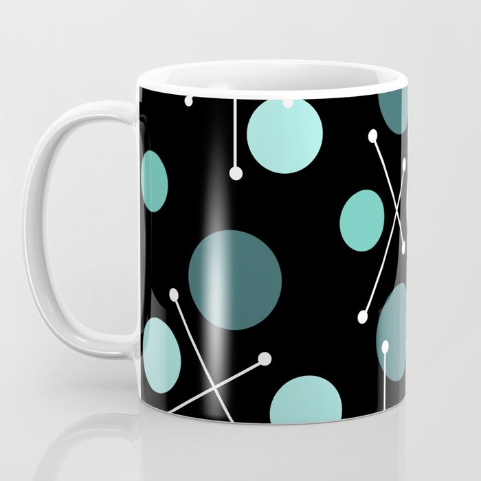 Atomic Age Dots And Starbursts Black Turquoise Coffee Mug Gallery Image 3