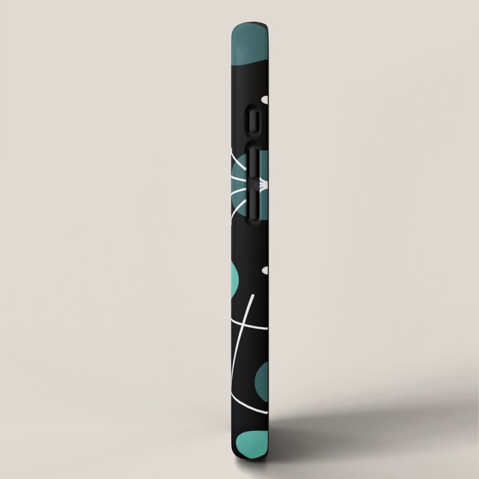 Atomic Age Dots And Starbursts Black Turquoise iPhone Case Gallery Image 2