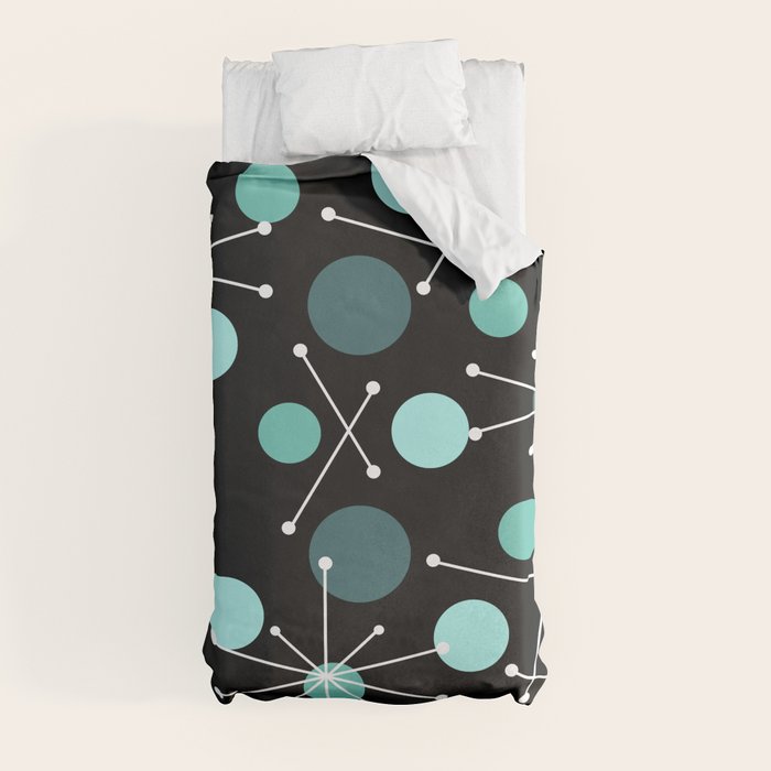 Atomic Age Dots And Starbursts Black Turquoise Duvet Cover Gallery Image 4