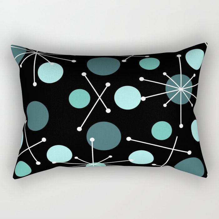 Atomic Age Dots And Starbursts Black Turquoise Rectangular Pillow Gallery Image 2