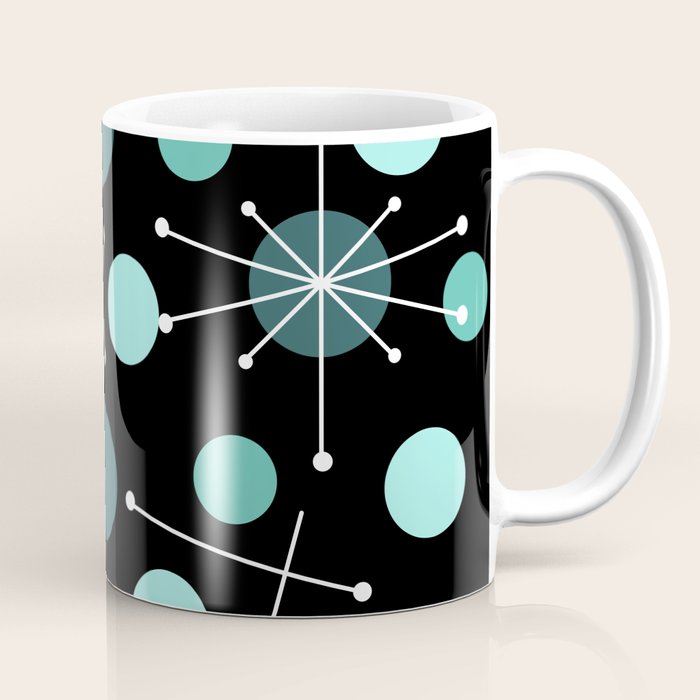 Atomic Age Dots And Starbursts Black Turquoise Coffee Mug Gallery Image 1