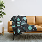 Atomic Age Dots And Starbursts Black Turquoise Throw Blanket Gallery Image 1