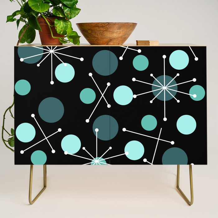 Atomic Age Dots And Starbursts Black Turquoise Credenza Gallery Image 1