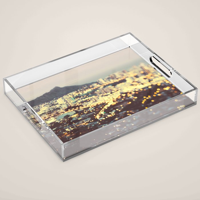Diamond Head Sunset - Honolulu Hawaii, Abstract Travel Photography Acrylic Tray Gallery Image 1