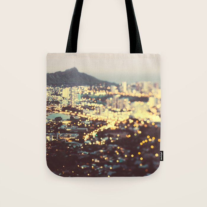 Diamond Head Sunset - Honolulu Hawaii, Abstract Travel Photography Tote Bag Gallery Image 1