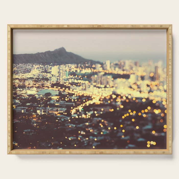 Diamond Head Sunset - Honolulu Hawaii, Abstract Travel Photography Serving Tray Gallery Image 1