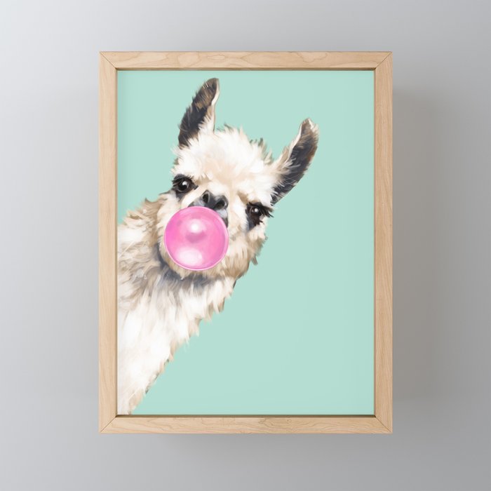 Bubble Gum Sneaky Llama in Green Mini Art Print Gallery Image 1