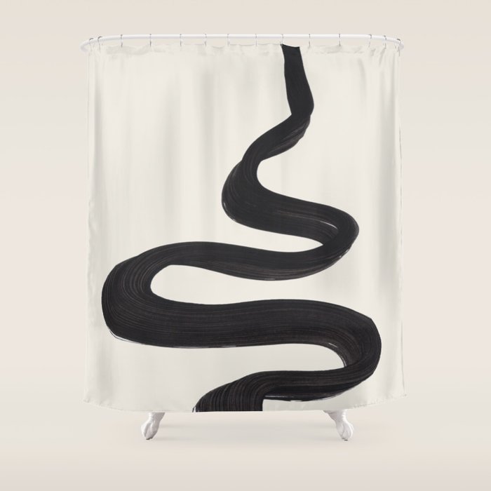 Minimalist Abstract Art Smoke Genie In The Lamp Mythical Magical Ink Art Black & White Shower Curtain Gallery Image 1