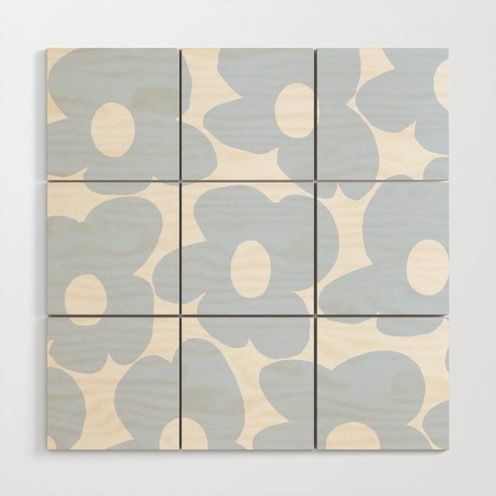 Large Baby Blue Retro Flowers White Background #decor #society6 #buyart Wood Wall Art Gallery Image 1