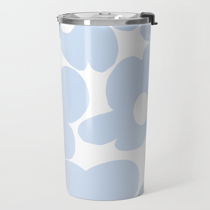 Large Baby Blue Retro Flowers White Background #decor #society6 #buyart Travel Mug Gallery Image 2