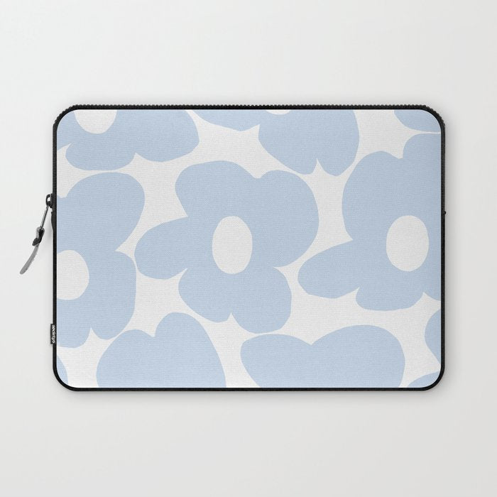 Large Baby Blue Retro Flowers White Background #decor #society6 #buyart Laptop Sleeve Gallery Image 1