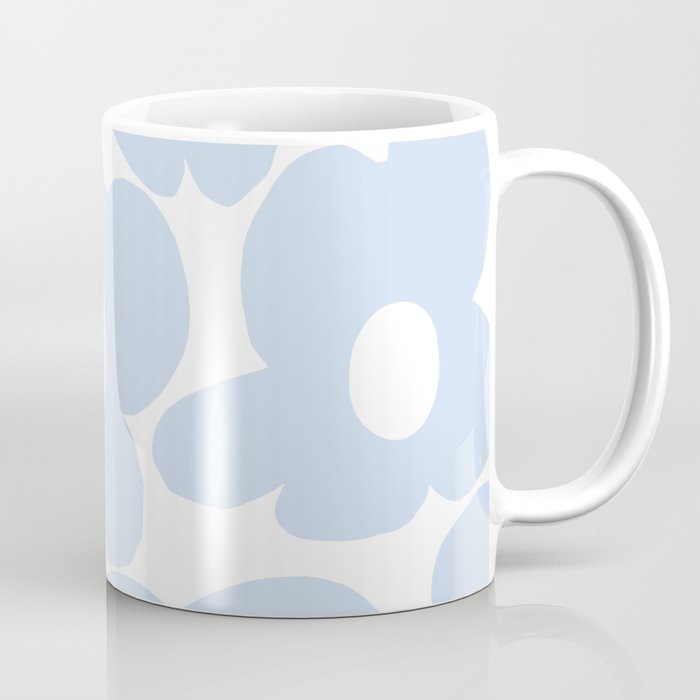 Large Baby Blue Retro Flowers White Background #decor #society6 #buyart Coffee Mug Gallery Image 1