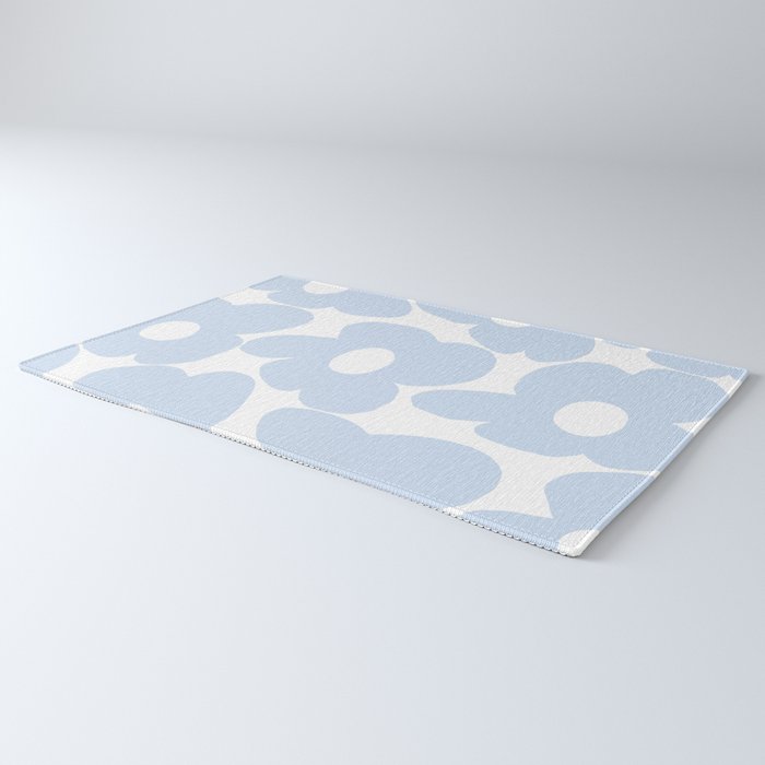Large Baby Blue Retro Flowers White Background #decor #society6 #buyart Rug Gallery Image 3
