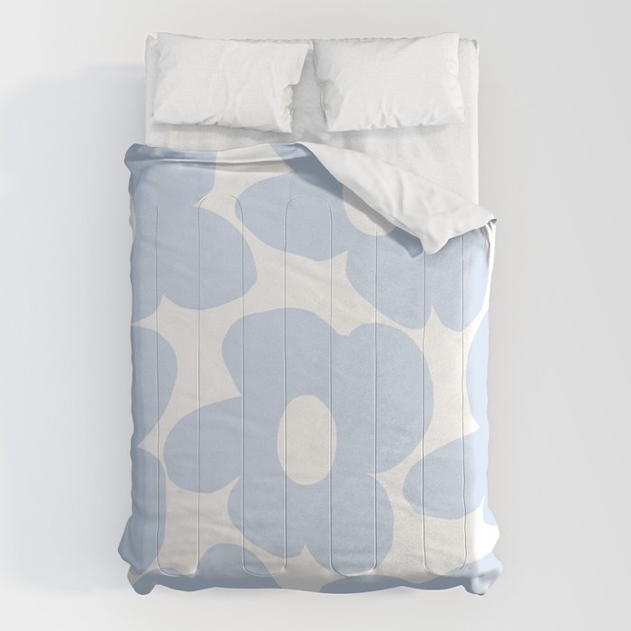 Large Baby Blue Retro Flowers White Background #decor #society6 #buyart Comforter Gallery Image 1