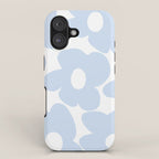 Large Baby Blue Retro Flowers White Background #decor #society6 #buyart iPhone Case Gallery Image 1