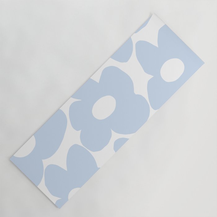 Large Baby Blue Retro Flowers White Background #decor #society6 #buyart Yoga Mat Gallery Image 1
