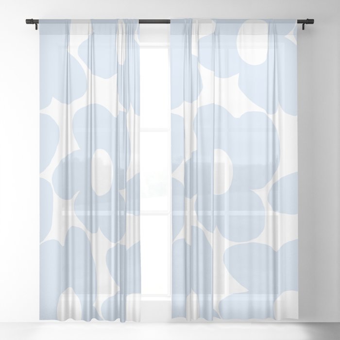 Large Baby Blue Retro Flowers White Background #decor #society6 #buyart Window Curtain Gallery Image 3