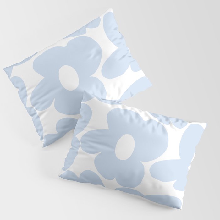 Large Baby Blue Retro Flowers White Background #decor #society6 #buyart Pillow Sham Gallery Image 3