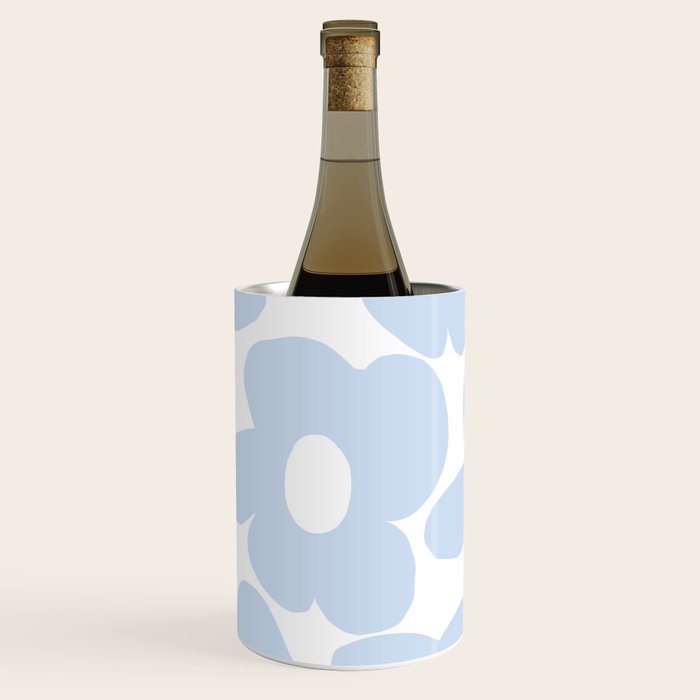 Large Baby Blue Retro Flowers White Background #decor #society6 #buyart Wine Chiller Gallery Image 1