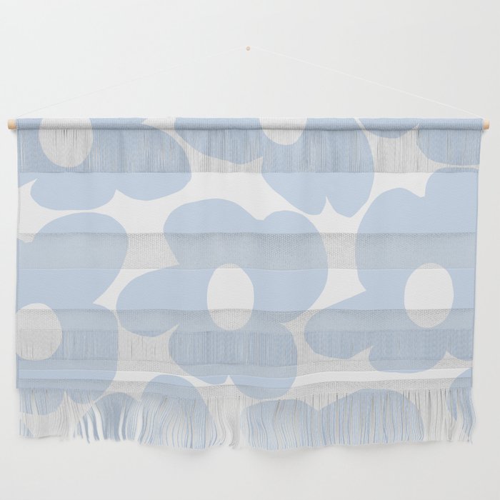 Large Baby Blue Retro Flowers White Background #decor #society6 #buyart Wall Hanging Gallery Image 1