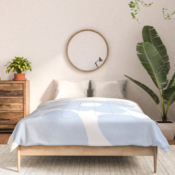 Large Baby Blue Retro Flowers White Background #decor #society6 #buyart Comforter Gallery Image 3
