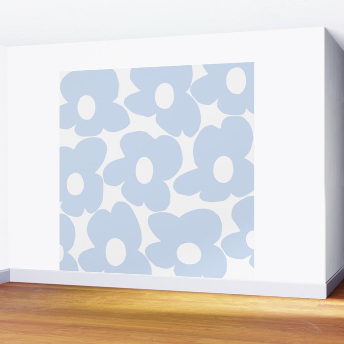 Large Baby Blue Retro Flowers White Background #decor #society6 #buyart Wall Mural Gallery Image 2