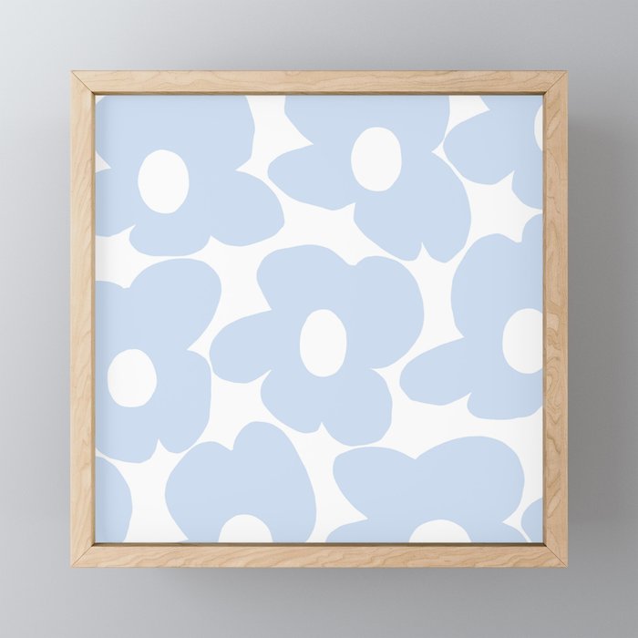 Large Baby Blue Retro Flowers White Background #decor #society6 #buyart Mini Art Print Gallery Image 1