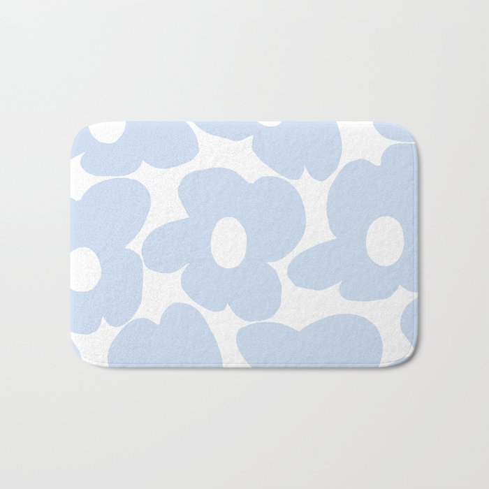 Large Baby Blue Retro Flowers White Background #decor #society6 #buyart Bath Mat Gallery Image 1