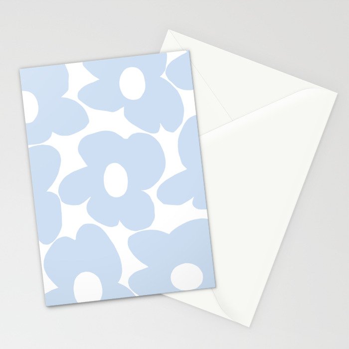 Large Baby Blue Retro Flowers White Background #decor #society6 #buyart Stationery Card Gallery Image 2