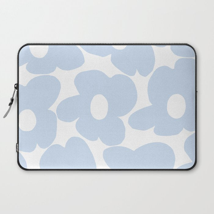 Large Baby Blue Retro Flowers White Background #decor #society6 #buyart Laptop Sleeve Gallery Image 2