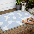 Large Baby Blue Retro Flowers White Background #decor #society6 #buyart Outdoor Rug Gallery Image 2