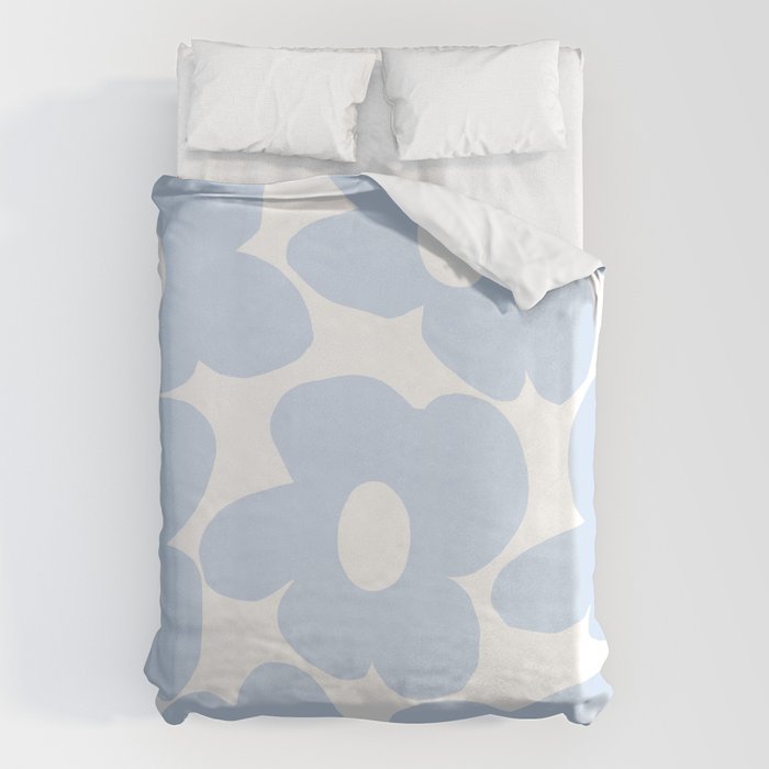 Large Baby Blue Retro Flowers White Background #decor #society6 #buyart Duvet Cover Gallery Image 6