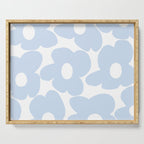 Large Baby Blue Retro Flowers White Background #decor #society6 #buyart Serving Tray Gallery Image 1