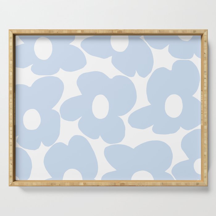 Large Baby Blue Retro Flowers White Background #decor #society6 #buyart Serving Tray Gallery Image 1
