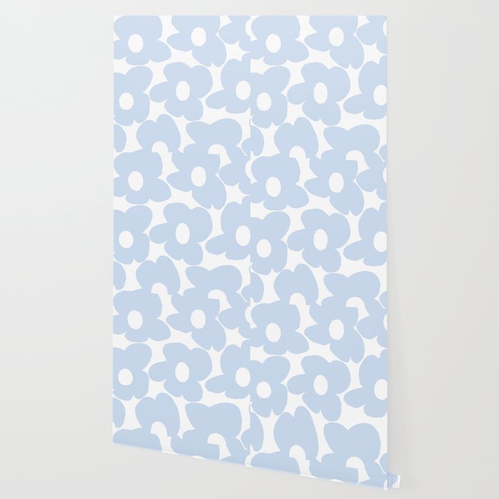 Large Baby Blue Retro Flowers White Background #decor #society6 #buyart Wallpaper Gallery Image 2