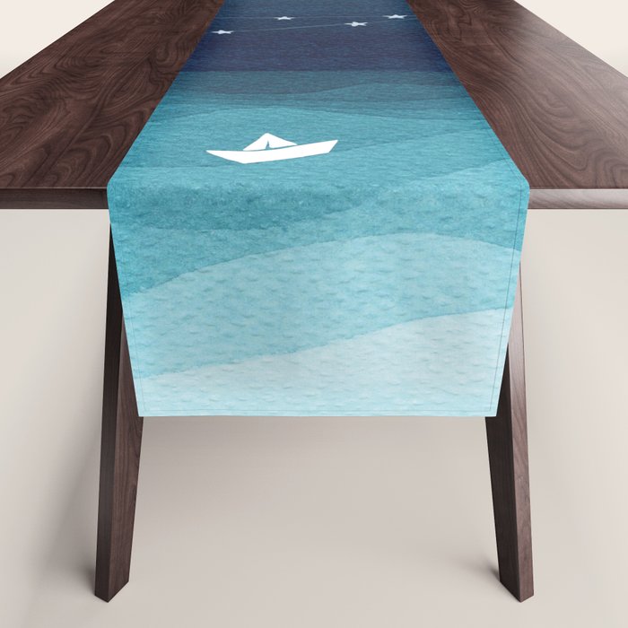 Garlands of stars, watercolor teal ocean Table Runner Gallery Image 1