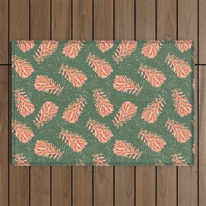 Dancing Pinecones in Sage Green & Red Outdoor Rug Gallery Image 1