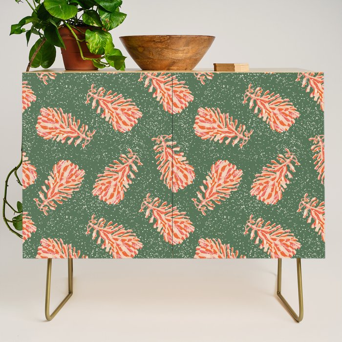Dancing Pinecones in Sage Green & Red Credenza Gallery Image 1