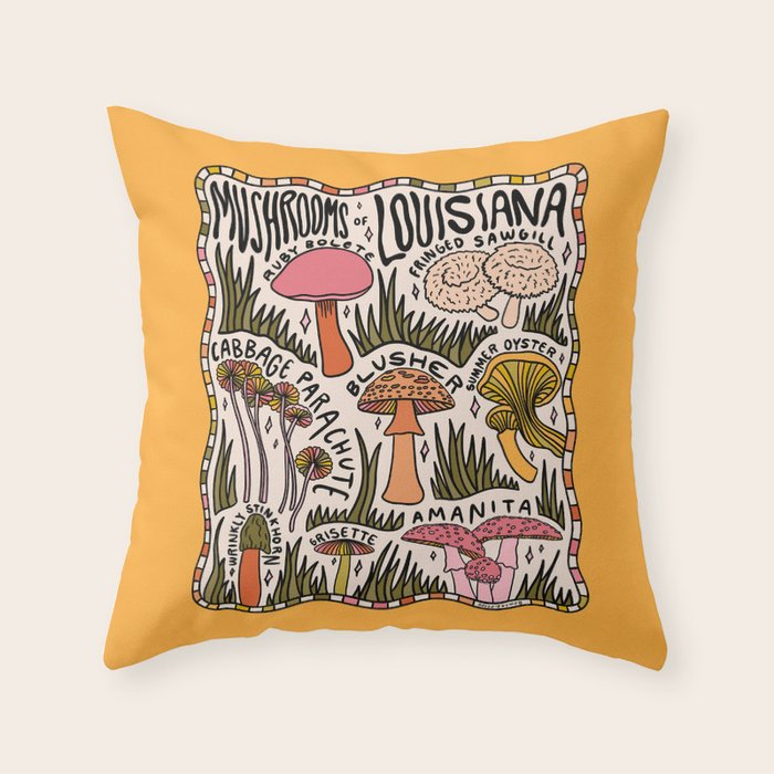 Mushrooms of Louisiana Throw Pillow Gallery Image 1