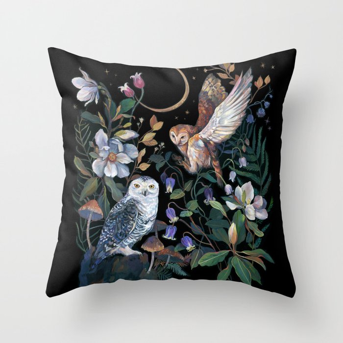 Owls Mushroom Magnolia Throw Pillow Gallery Image 1