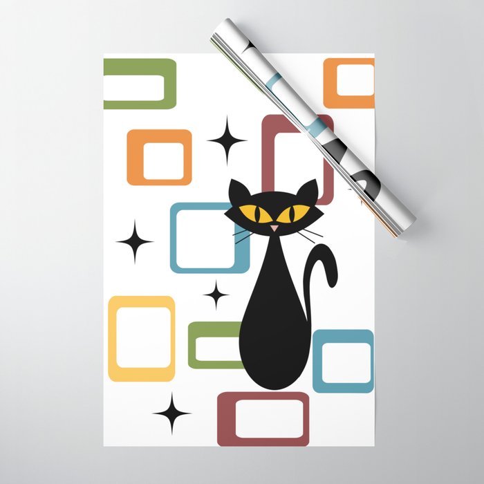 Mid Century black cat Wrapping Paper Gallery Image 1