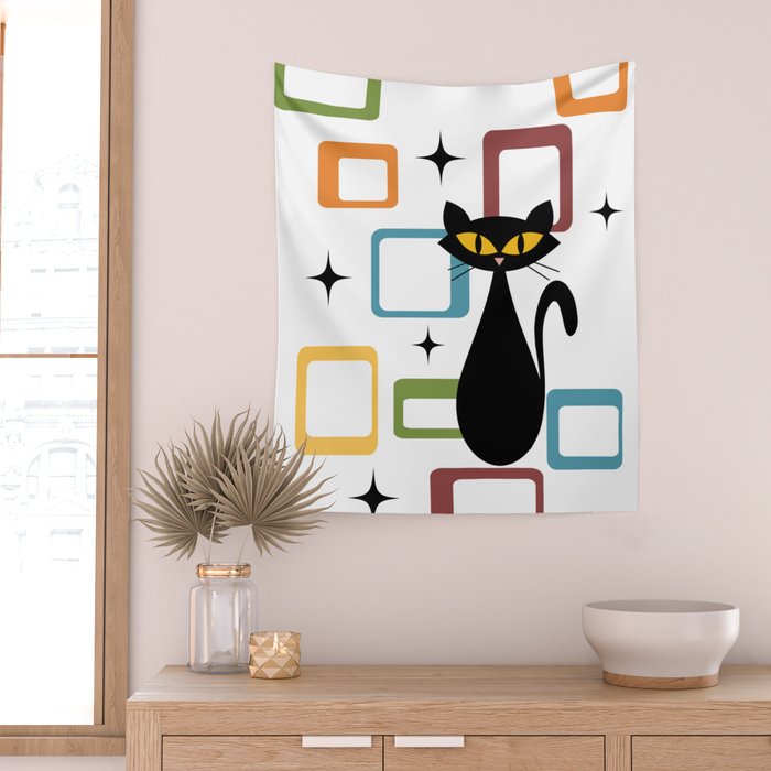 Mid Century black cat Wall Tapestry Gallery Image 2
