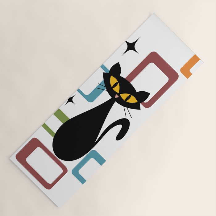 Mid Century black cat Yoga Mat Gallery Image 1