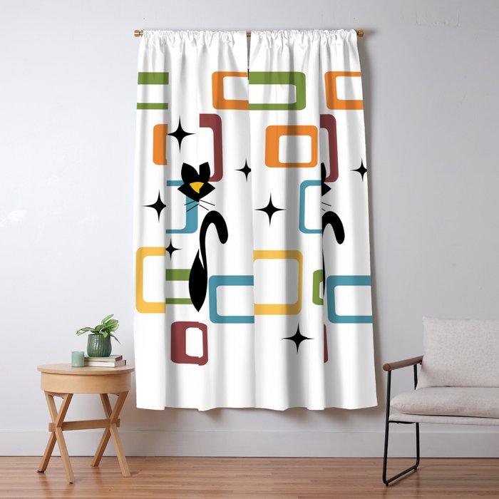 Mid Century black cat Window Curtain Gallery Image 1